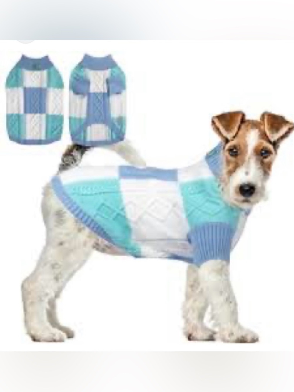 Blue & White Plaid Knit Dog Sweater for Small Dogs
